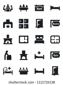 Set of vector isolated black icon - baby room vector, bed, checkroom, meeting, fireplace, hospital, plan, rent, rooms, bedroom, door