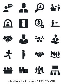 Set of vector isolated black icon - passport control vector, escalator, male, reception, handshake, team, meeting, run, hospital, doctor, pregnancy, client, speaker, company, estate agent, group