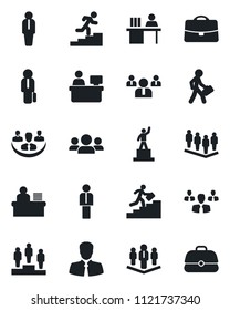 Set of vector isolated black icon - manager vector, pedestal, team, place, client, case, company, desk, career ladder, group