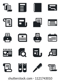 Set of vector isolated black icon - contract vector, book, document search, pen, printer, medical calendar, folder, news, copybook, schedule