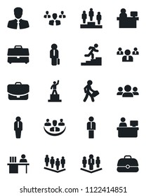 Set of vector isolated black icon - manager vector, pedestal, team, place, client, case, company, desk, career ladder, group