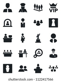 Set of vector isolated black icon - male vector, female, vip, reception, pedestal, team, manager place, doctor, pregnancy, group, desk, meeting, estate agent, waiter, cook, consumer search