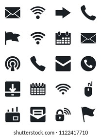 Set of vector isolated black icon - phone vector, right arrow, mail, mouse, calendar, call, download, wireless, lock, flag