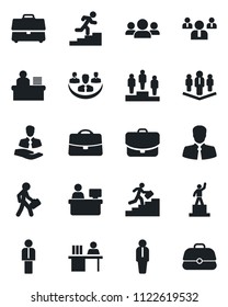 Set of vector isolated black icon - manager vector, pedestal, team, place, client, case, company, desk, career ladder, group