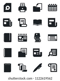 Set of vector isolated black icon - contract vector, book, document search, pen, notepad, calendar, medical, folder, news, copybook, printer, schedule
