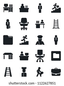 Set of vector isolated black icon - manager vector, desk, place, ladder, folder, career, cook, office chair, case