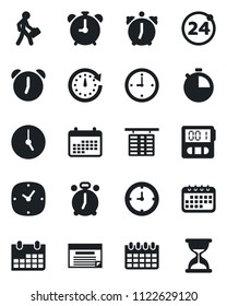 Set of vector isolated black icon - 24 around vector, alarm clock, flight table, calendar, stopwatch, manager, schedule, sand