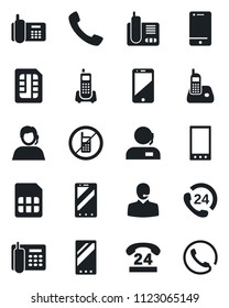 Set of vector isolated black icon - no mobile vector, phone, office, 24 hours, support, cell, radio, call, sim