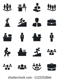 Set of vector isolated black icon - manager vector, pedestal, team, place, client, case, company, desk, career ladder, group