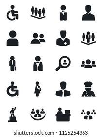 Set of vector isolated black icon - pedestal vector, team, manager place, disabled, doctor, pregnancy, client, group, user, company, waiter, cook, consumer search