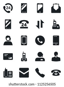 Set of vector isolated black icon - phone vector, mobile, office, 24 hours, support, cell, radio, mail, call, data exchange
