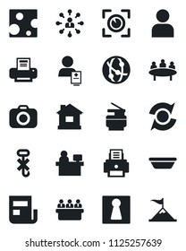 Set of vector isolated black icon - female vector, hierarchy, meeting, manager place, house, patient, no hook, camera, network, user, update, news, printer, copier, bowl, cheese, eye scan