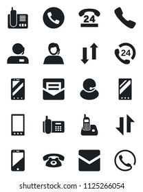 Set of vector isolated black icon - phone vector, mobile, office, 24 hours, support, cell, radio, call, mail, data exchange