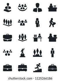 Set of vector isolated black icon - manager vector, pedestal, team, place, client, case, company, desk, career ladder, group