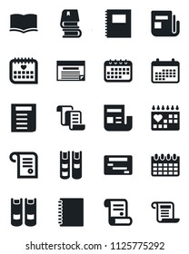 Set of vector isolated black icon - contract vector, book, document, calendar, medical, news, copybook, schedule