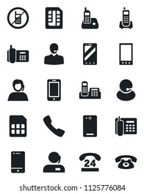 Set of vector isolated black icon - no mobile vector, phone, office, 24 hours, support, cell, radio, back, call, sim