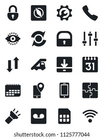 Set of vector isolated black icon - ladder car vector, mobile phone, tracking, term, call, tuning, record, sim, calendar, data exchange, download, torch, compass, lock, eye id, application, update