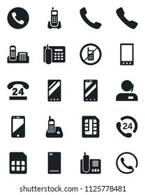 Set of vector isolated black icon - phone vector, no mobile, office, 24 hours, cell, radio, back, call, sim, support