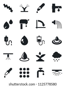 Set of vector isolated black icon - crisis graph vector, watering, water drop, rain, drip irrigation, dropper, menu, supply, sprinkler