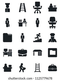 Set of vector isolated black icon - manager vector, desk, place, ladder, folder, career, cook, office chair, case