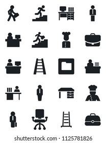 Set of vector isolated black icon - manager vector, desk, place, ladder, folder, career, cook, office chair, case