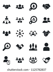 Set of vector isolated black icon - handshake vector, hierarchy, pedestal, team, patient, group, user, company, hr, client search, consumer