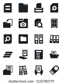 Set of vector isolated black icon - office binder vector, document search, folder, photo gallery, paper, tray, archive box, usb flash