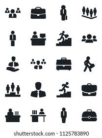 Set of vector isolated black icon - manager vector, pedestal, team, place, client, case, desk, career ladder, group