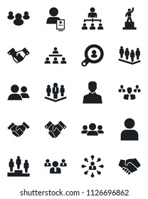 Set of vector isolated black icon - handshake vector, hierarchy, pedestal, team, patient, group, user, company, client search