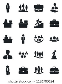 Set of vector isolated black icon - manager vector, pedestal, team, place, client, case, company, desk, career ladder, group