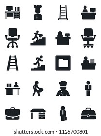 Set of vector isolated black icon - manager vector, desk, place, ladder, folder, career, cook, office chair, case