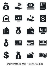 Set of vector isolated black icon - credit card vector, ticket office, dollar sign, money bag, statistic monitor, cash, receipt, wallet, investment