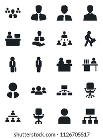 Set of vector isolated black icon - manager vector, office chair, place, client, user, desk, hierarchy, estate agent, group