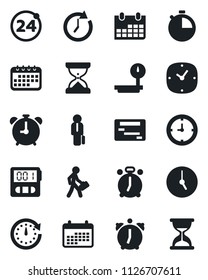 Set of vector isolated black icon - 24 around vector, alarm clock, calendar, heavy scales, stopwatch, manager, schedule, sand