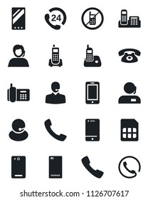 Set of vector isolated black icon - no mobile vector, phone, office, 24 hours, support, cell, radio, back, call, sim
