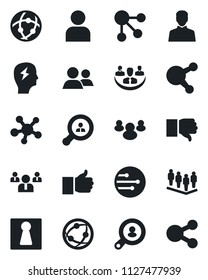 Set of vector isolated black icon - female vector, team, brainstorm, network, share, group, finger up, down, user, company, client search, social media
