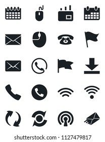 Set of vector isolated black icon - phone vector, mail, mouse, calendar, call, update, download, wireless, flag