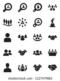 Set of vector isolated black icon - handshake vector, hierarchy, pedestal, team, group, user, company, meeting, client search, consumer