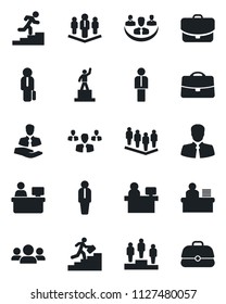 Set of vector isolated black icon - manager vector, pedestal, team, place, client, case, company, desk, career ladder, group