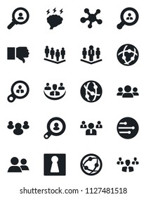Set of vector isolated black icon - female vector, team, brainstorm, network, share, group, finger down, company, client search, consumer
