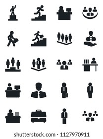 Set of vector isolated black icon - manager vector, pedestal, team, place, client, case, company, desk, career ladder, group