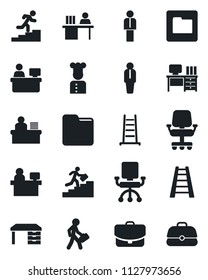 Set of vector isolated black icon - manager vector, desk, place, ladder, folder, career, cook, office chair, case