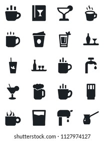 Set of vector isolated black icon - hot cup vector, coffee, water supply, alcohol, wine card, drink, cocktail, phyto bar, beer, turkish