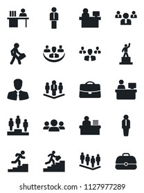 Set of vector isolated black icon - manager vector, pedestal, team, place, client, case, company, desk, career ladder, group