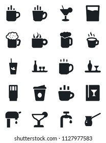 Set of vector isolated black icon - hot cup vector, coffee, water supply, alcohol, wine card, drink, cocktail, phyto bar, beer, turkish