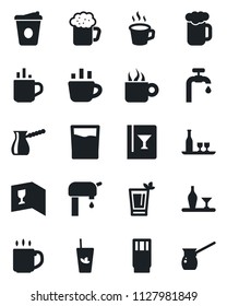 Set of vector isolated black icon - hot cup vector, coffee, water supply, alcohol, wine card, drink, phyto bar, beer, turkish