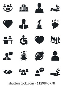 Set of vector isolated black icon - pedestal vector, team, brainstorm, heart, disabled, eye, joint, hospital, virus, client, speaker, user, company, manager desk, palm sproute