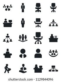Set of vector isolated black icon - reception vector, manager, office chair, place, client, user, company, desk, hierarchy, estate agent, group