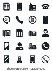 Set of vector isolated black icon - phone vector, no mobile, office, 24 hours, support, cell, radio, back, call, sim