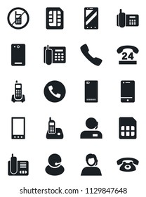 Set of vector isolated black icon - phone vector, no mobile, office, 24 hours, support, cell, radio, back, call, sim